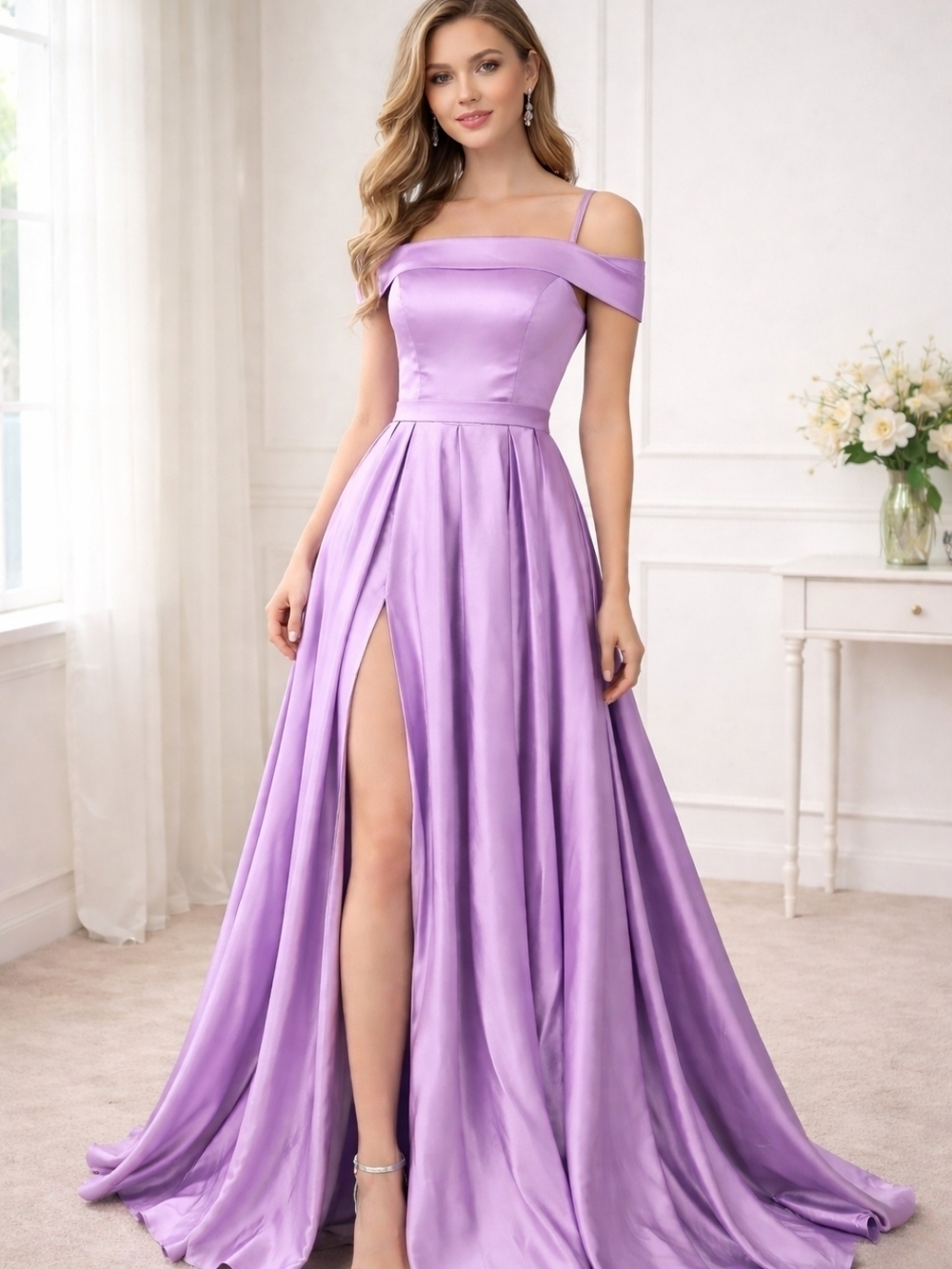 Off-Shoulder Lavender Evening Gown